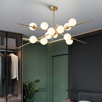 Scandinavian Glass Metal Branch Globe Chandelier