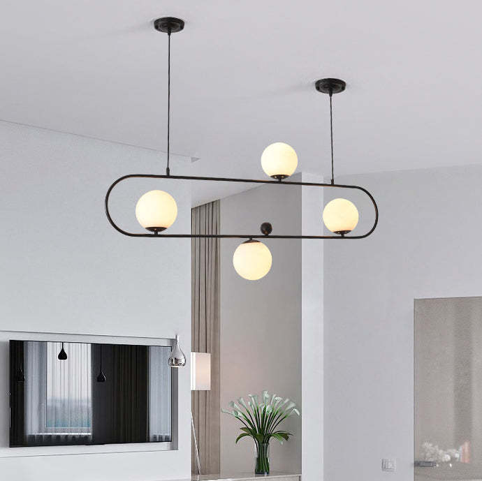 Minimalist Glass Iron Oval Globe Island Chandelier