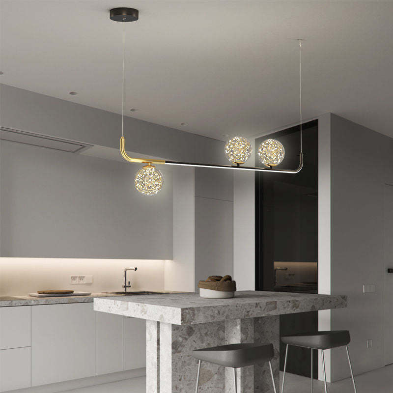 Acrylic Silicone Iron Spherical Curved LED Island Chandelier