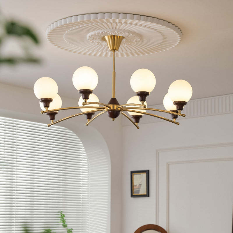Chinese Glass Ash Wood Metal Branch Globe Chandelier