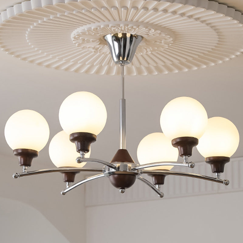 Chinese Glass Ash Wood Metal Branch Globe Chandelier
