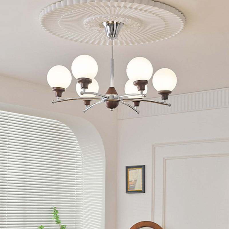 Chinese Glass Ash Wood Metal Branch Globe Chandelier
