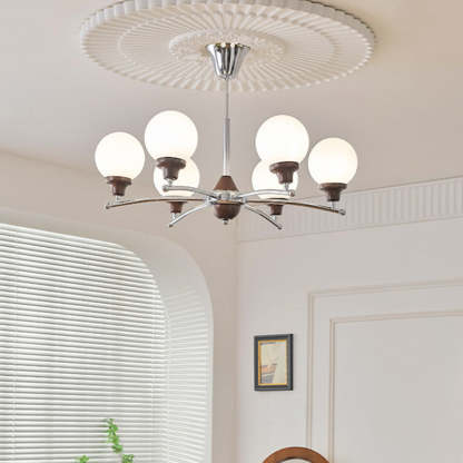 Chinese Glass Ash Wood Metal Branch Globe Chandelier