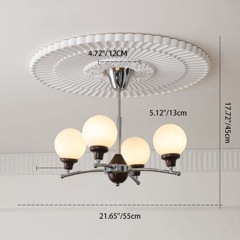 Chinese Glass Ash Wood Metal Branch Globe Chandelier