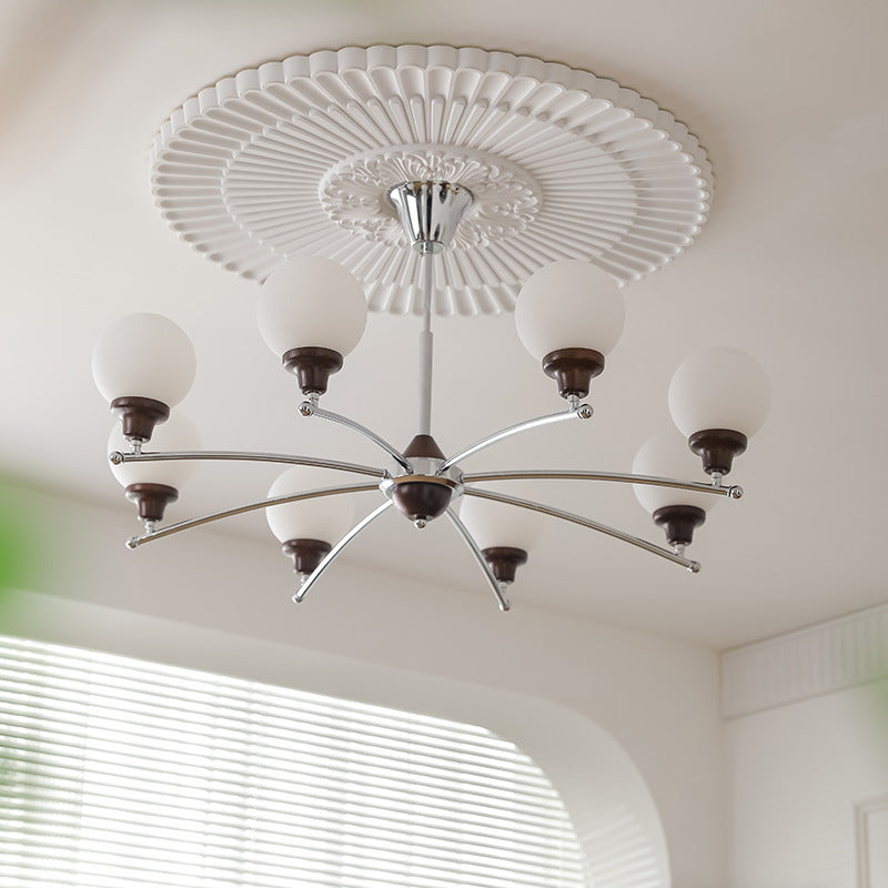 Chinese Glass Ash Wood Metal Branch Globe Chandelier