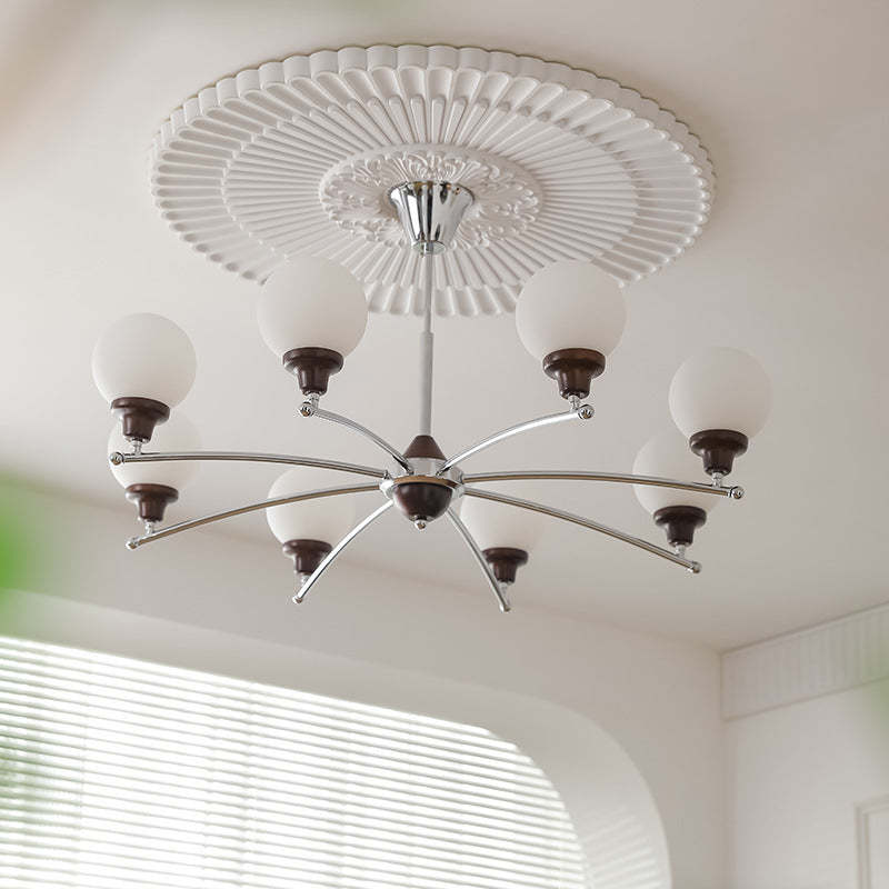 Chinese Glass Ash Wood Metal Branch Globe Chandelier