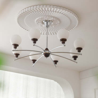 Chinese Glass Ash Wood Metal Branch Globe Chandelier