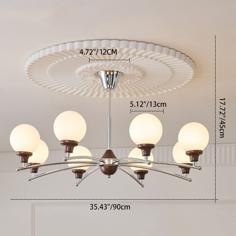 Chinese Glass Ash Wood Metal Branch Globe Chandelier