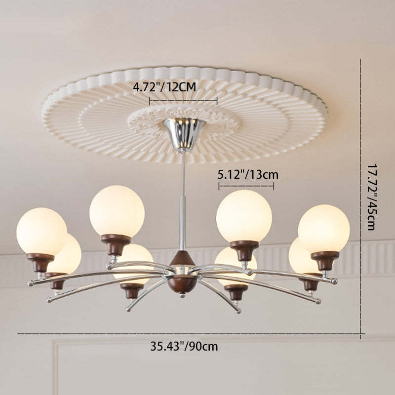 Chinese Glass Ash Wood Metal Branch Globe Chandelier