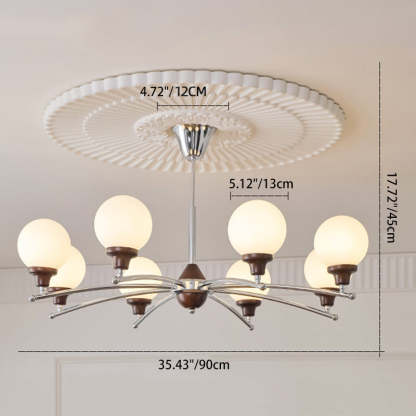 Chinese Glass Ash Wood Metal Branch Globe Chandelier