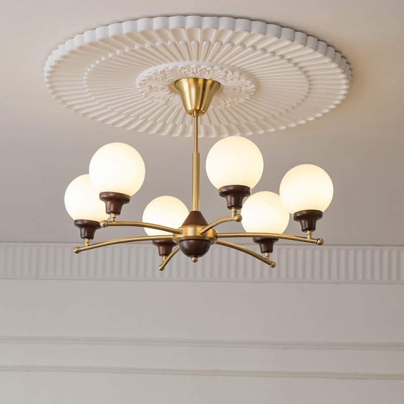 Chinese Glass Ash Wood Metal Branch Globe Chandelier