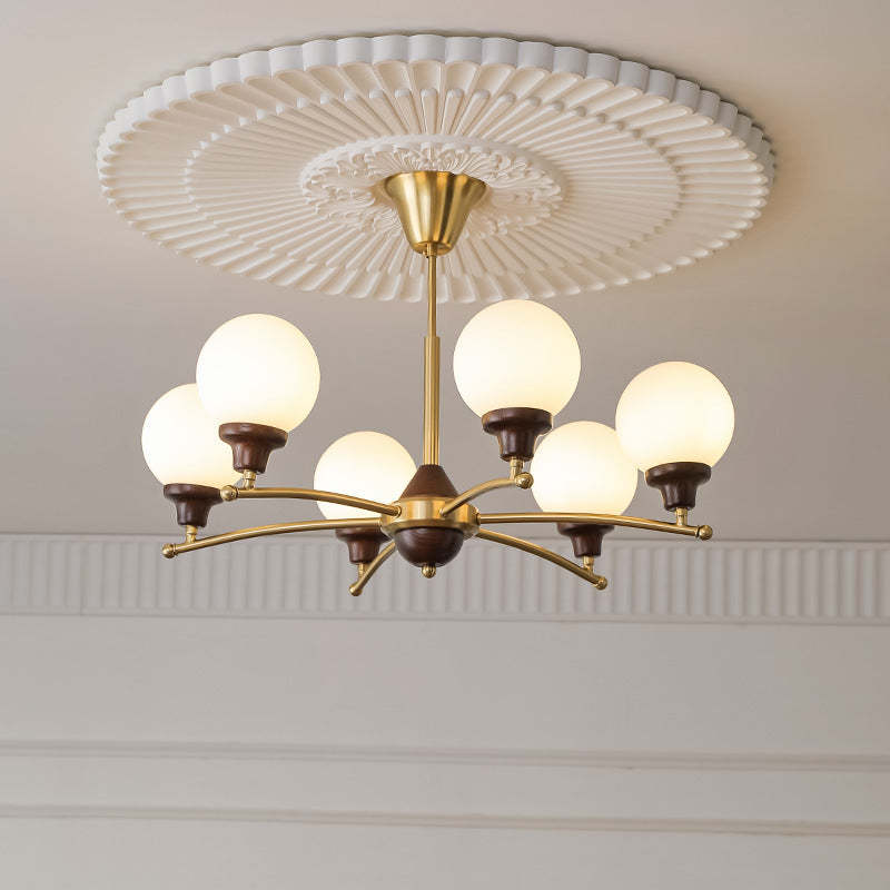 Chinese Glass Ash Wood Metal Branch Globe Chandelier