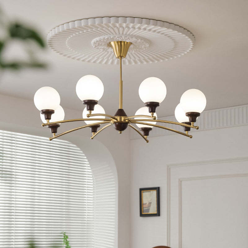 Chinese Glass Ash Wood Metal Branch Globe Chandelier
