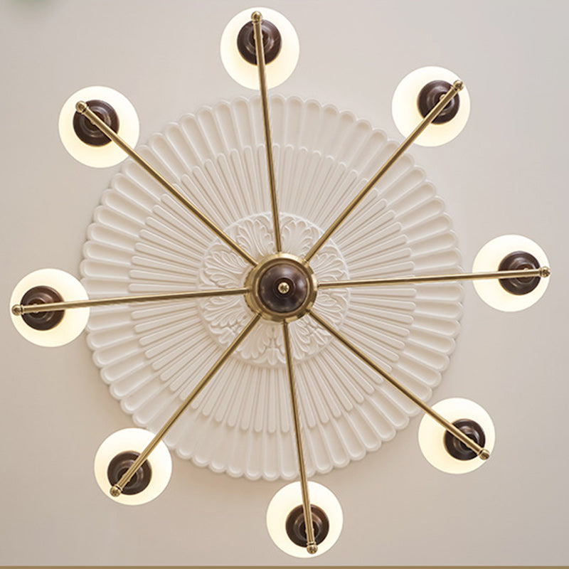 Chinese Glass Ash Wood Metal Branch Globe Chandelier
