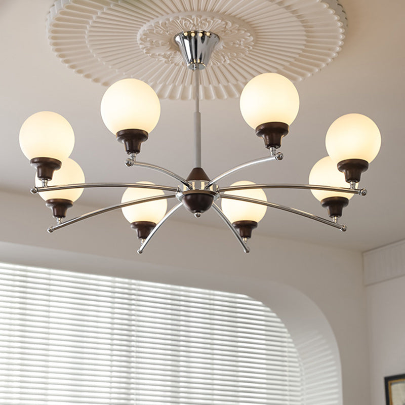 Chinese Glass Ash Wood Metal Branch Globe Chandelier
