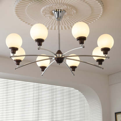 Chinese Glass Ash Wood Metal Branch Globe Chandelier