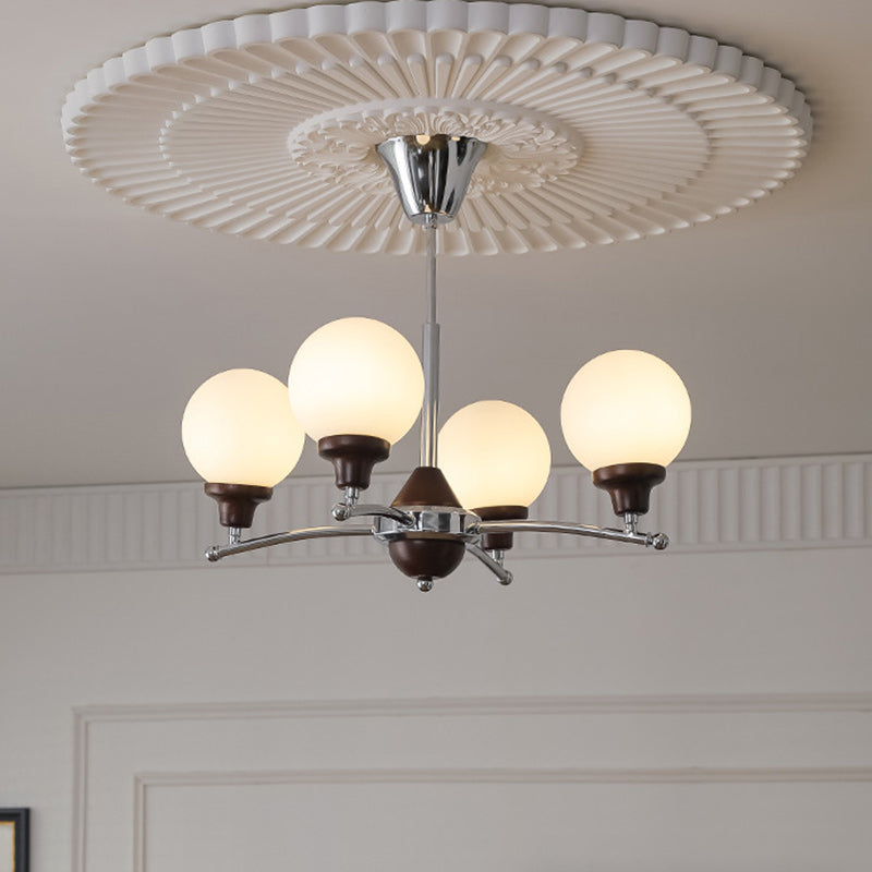 Chinese Glass Ash Wood Metal Branch Globe Chandelier