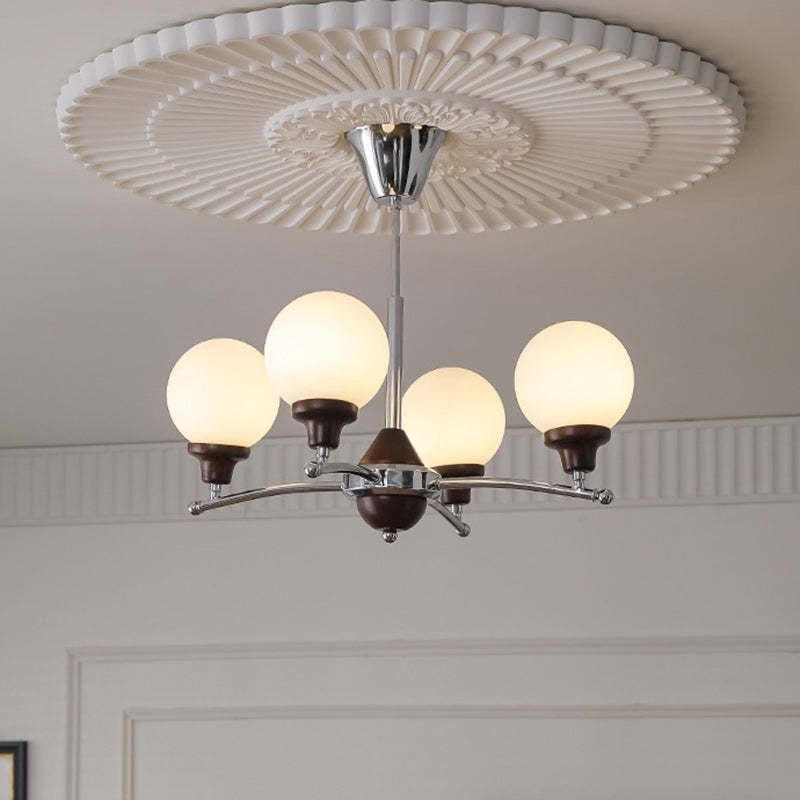 Chinese Glass Ash Wood Metal Branch Globe Chandelier