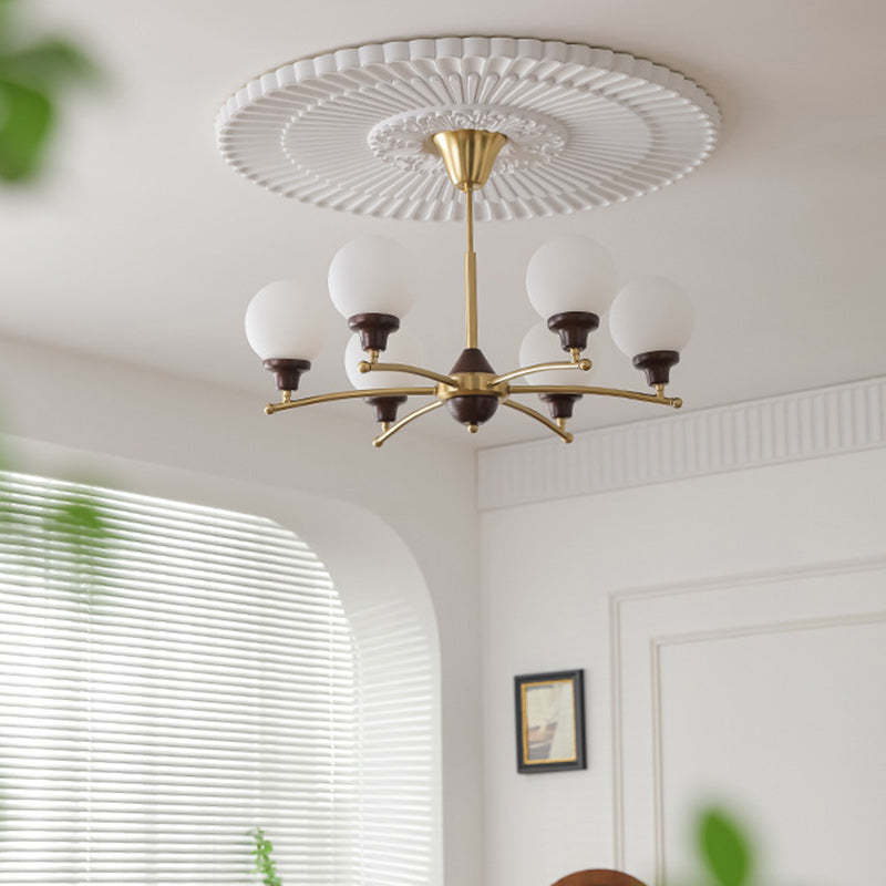Chinese Glass Ash Wood Metal Branch Globe Chandelier
