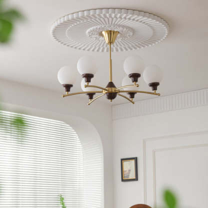 Chinese Glass Ash Wood Metal Branch Globe Chandelier
