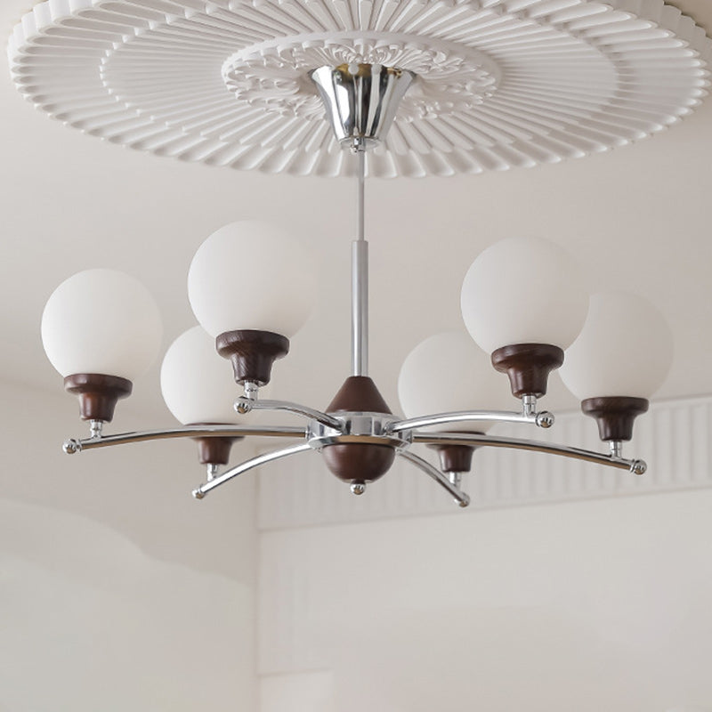 Chinese Glass Ash Wood Metal Branch Globe Chandelier