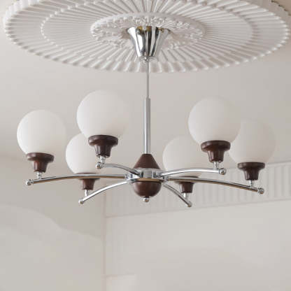 Chinese Glass Ash Wood Metal Branch Globe Chandelier