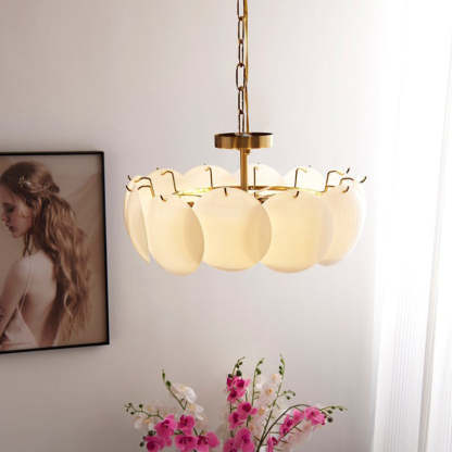 French Alloy Glass Round Panel Chandelier