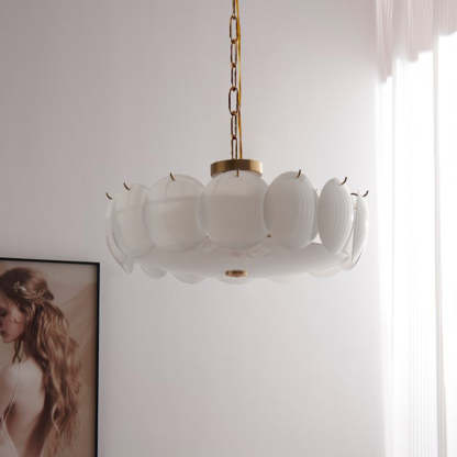 French Alloy Glass Round Panel Chandelier