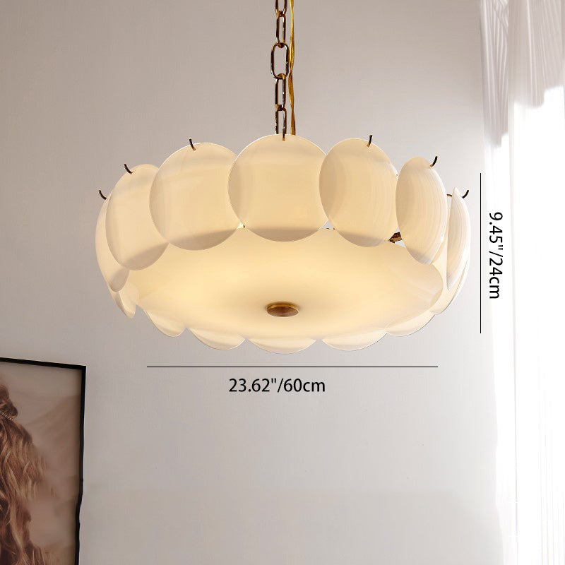 French Alloy Glass Round Panel Chandelier