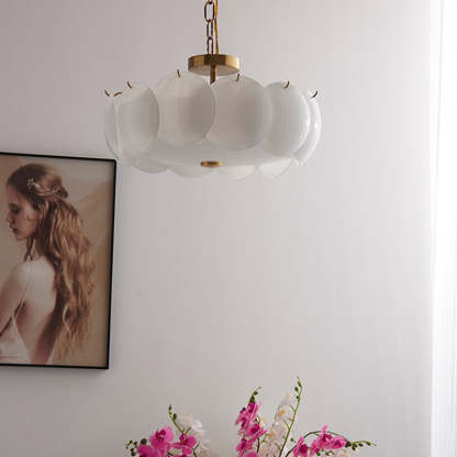 French Alloy Glass Round Panel Chandelier