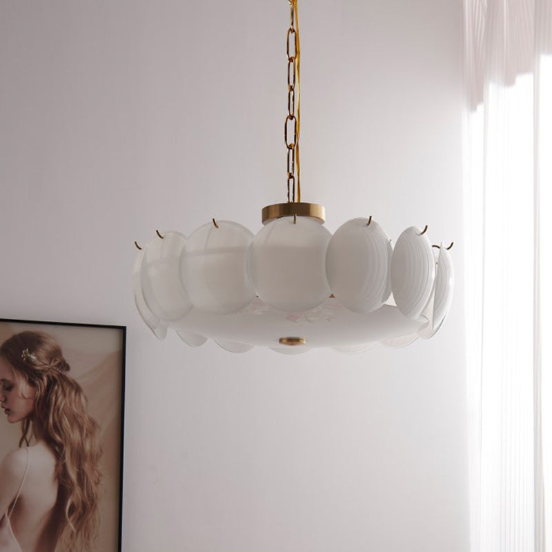 French Alloy Glass Round Panel Chandelier