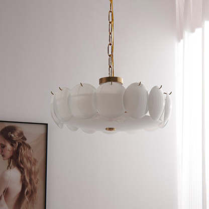 French Alloy Glass Round Panel Chandelier