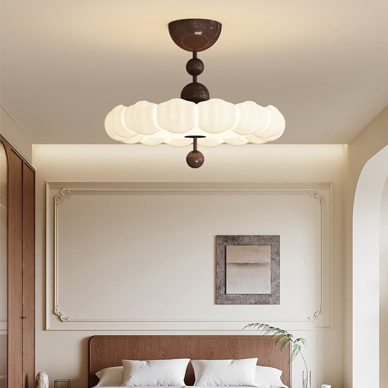 Chinese Iron Wood Wavy Round LED Semi-Flush Ceiling Light