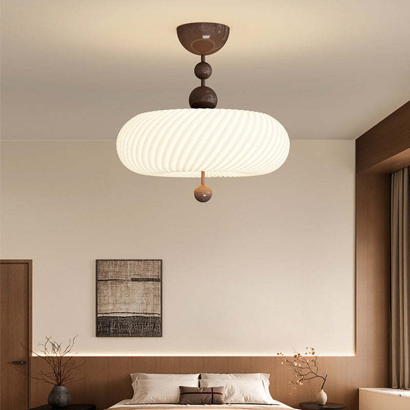 Chinese Iron Wood Wavy Round LED Semi-Flush Ceiling Light