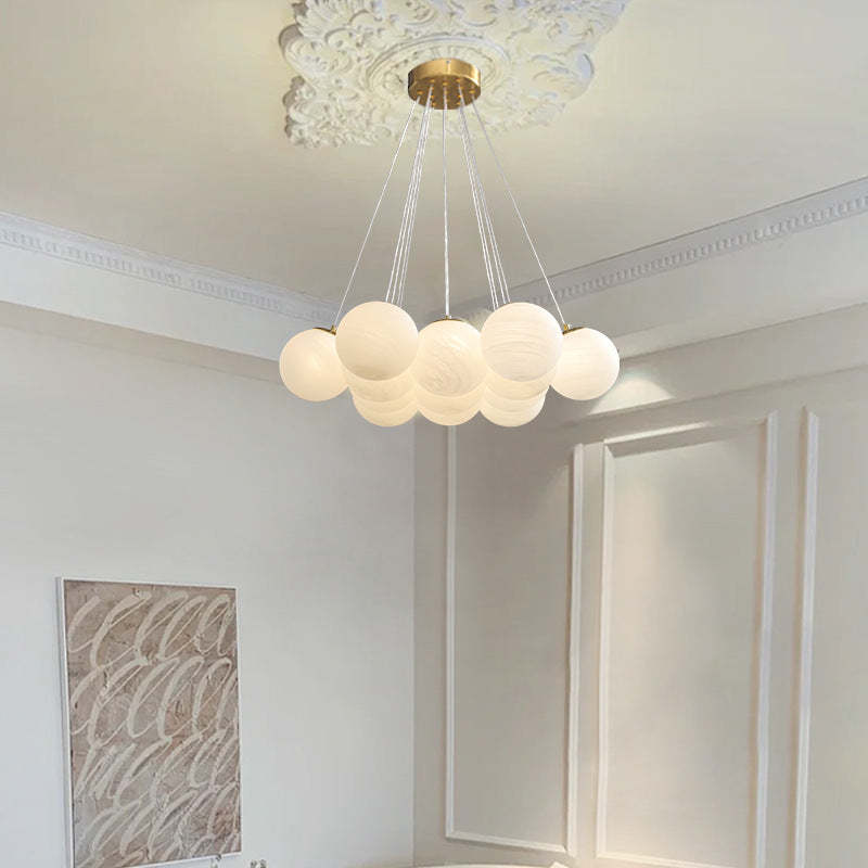 Contemporary Metal Glass Planet Bubble Branch Chandelier
