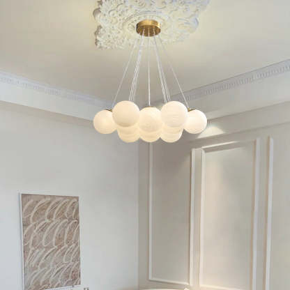 Contemporary Metal Glass Planet Bubble Branch Chandelier