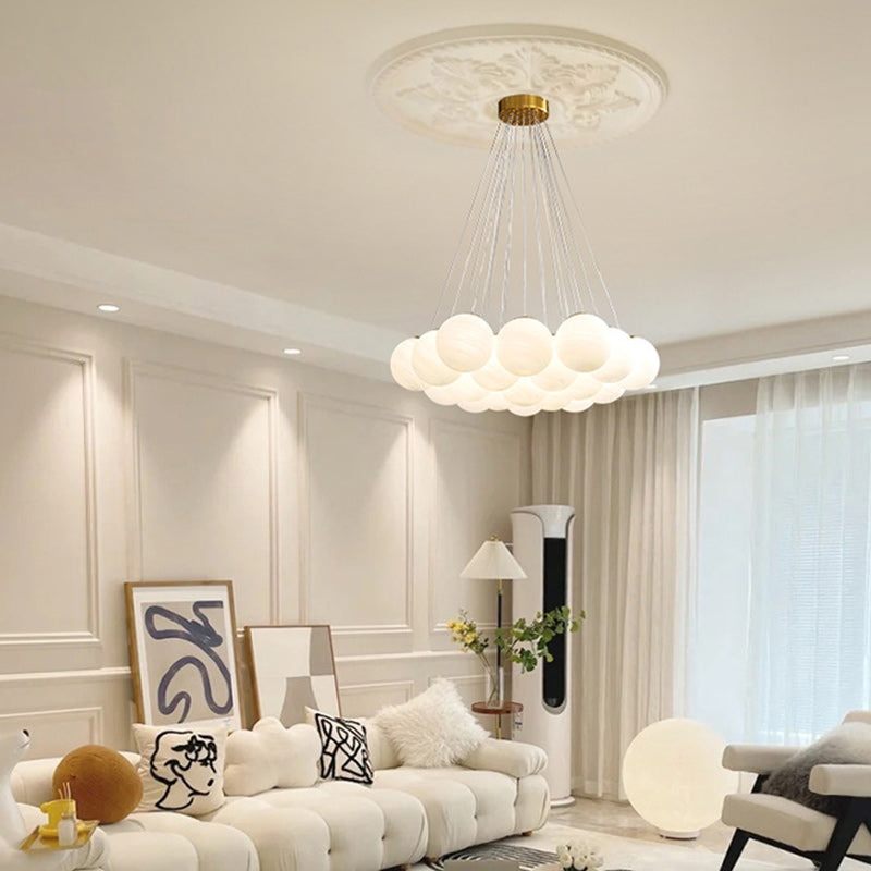 Contemporary Metal Glass Planet Bubble Branch Chandelier