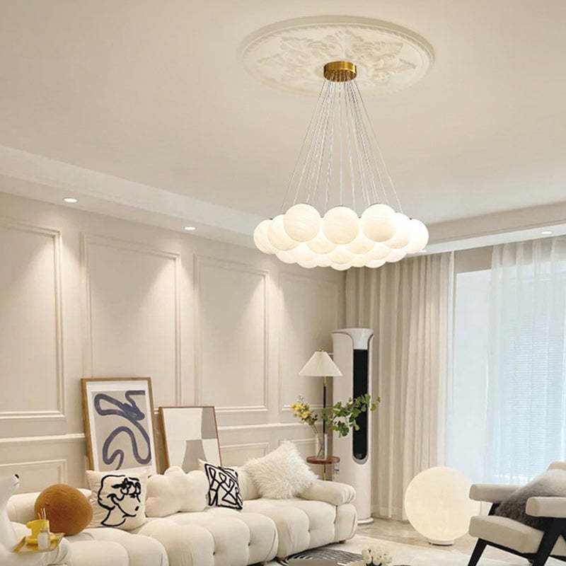 Contemporary Metal Glass Planet Bubble Branch Chandelier