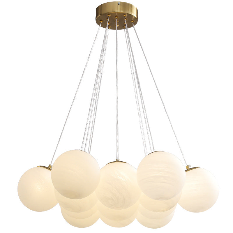 Contemporary Metal Glass Planet Bubble Branch Chandelier