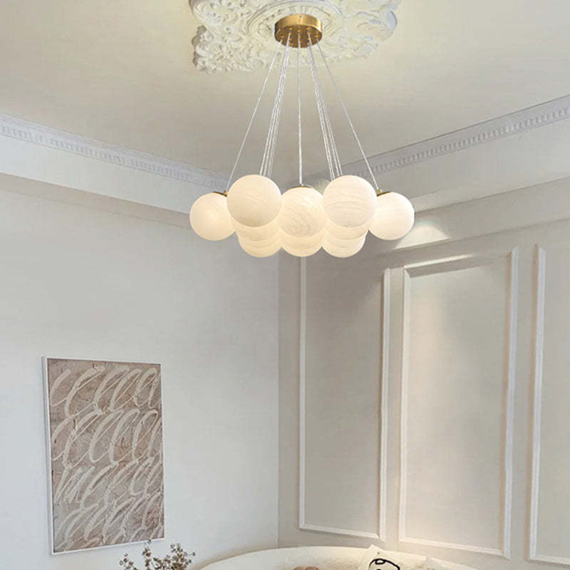 Contemporary Metal Glass Planet Bubble Branch Chandelier