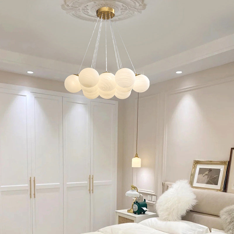 Contemporary Metal Glass Planet Bubble Branch Chandelier