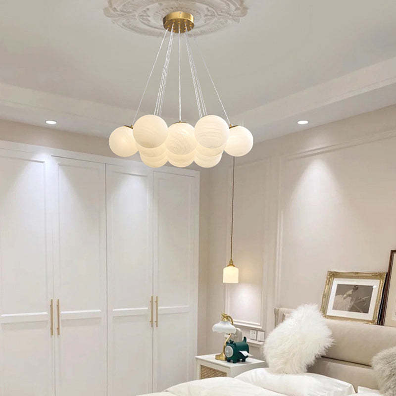 Contemporary Metal Glass Planet Bubble Branch Chandelier