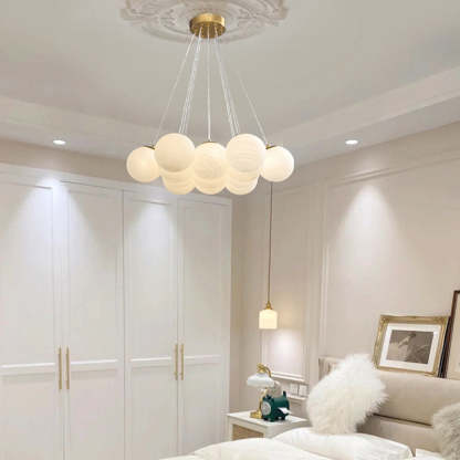 Contemporary Metal Glass Planet Bubble Branch Chandelier