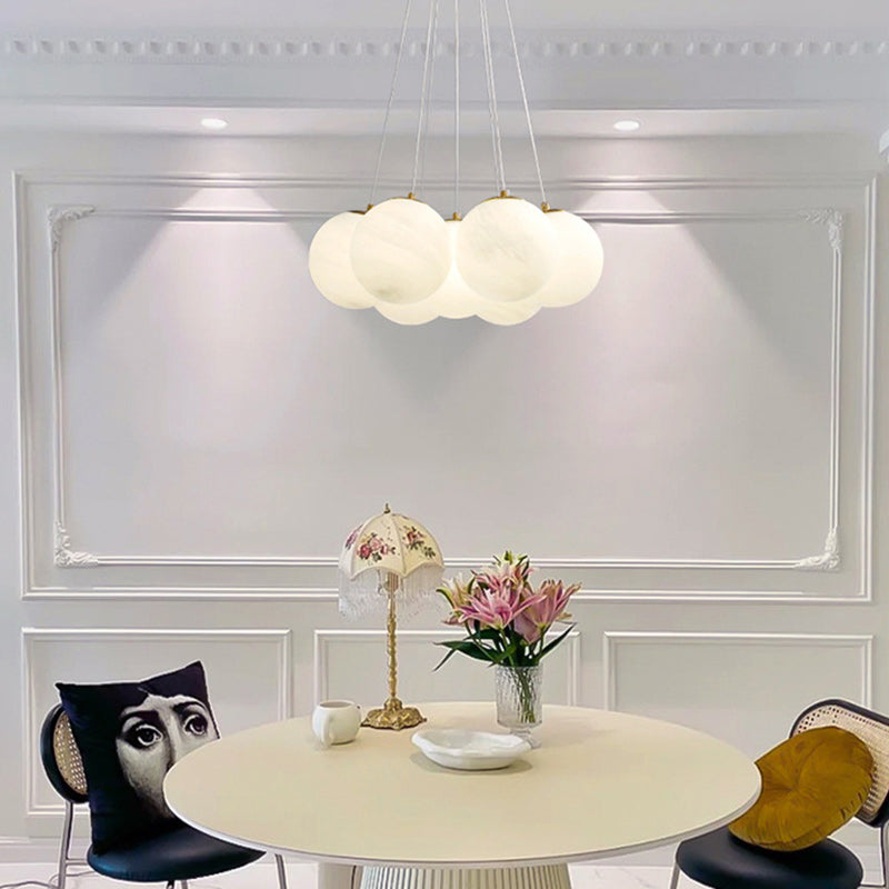 Contemporary Metal Glass Planet Bubble Branch Chandelier