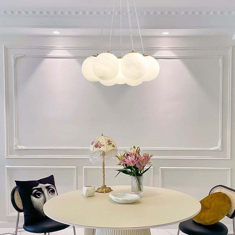 Contemporary Metal Glass Planet Bubble Branch Chandelier