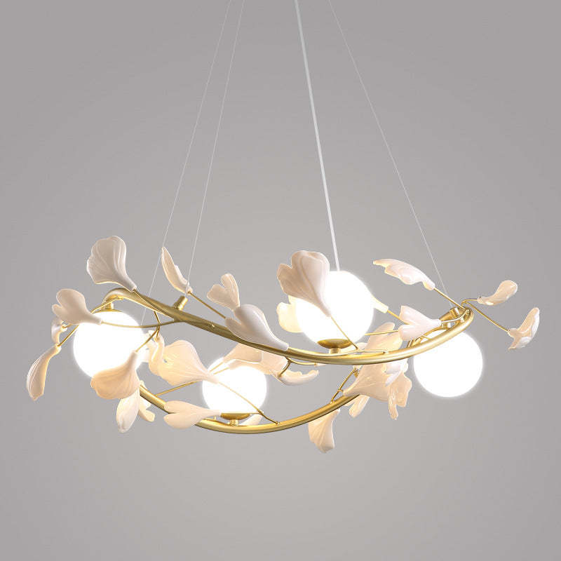 Contemporary Iron Ginkgo Leaf Branching Chandelier