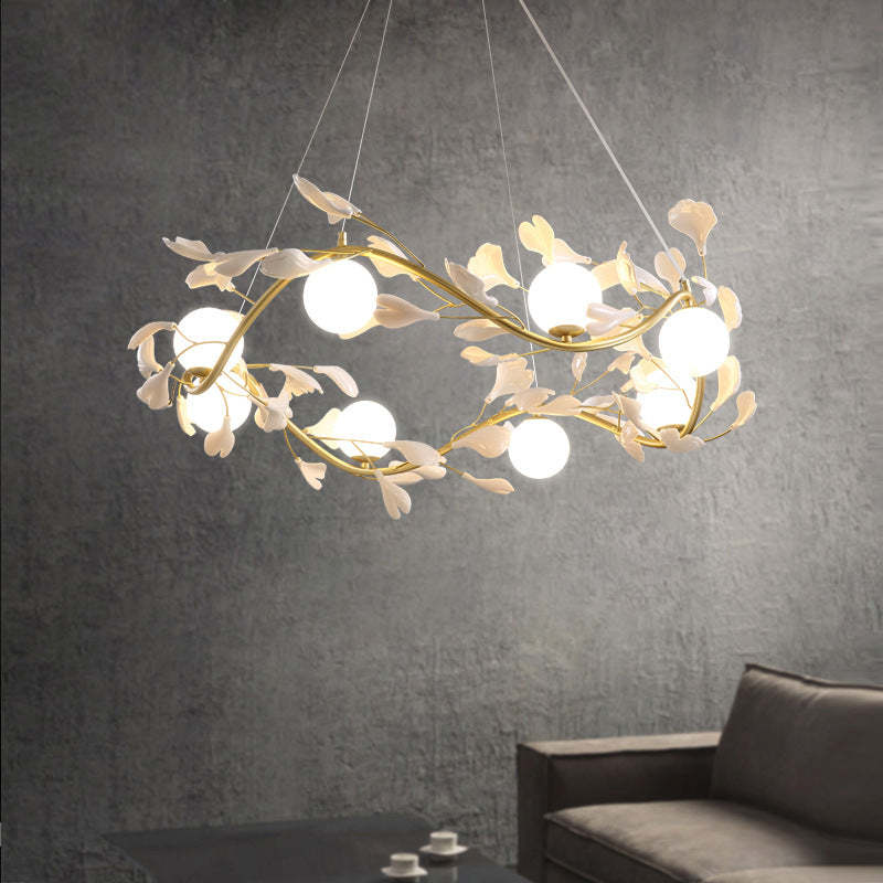 Contemporary Iron Ginkgo Leaf Branching Chandelier