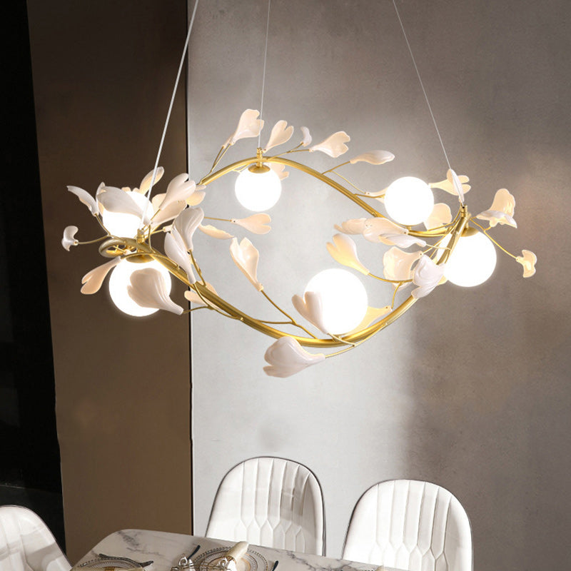 Contemporary Iron Ginkgo Leaf Branching Chandelier