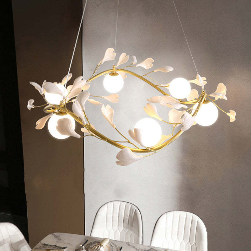 Contemporary Iron Ginkgo Leaf Branching Chandelier