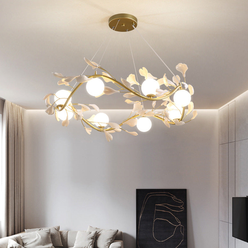Contemporary Iron Ginkgo Leaf Branching Chandelier